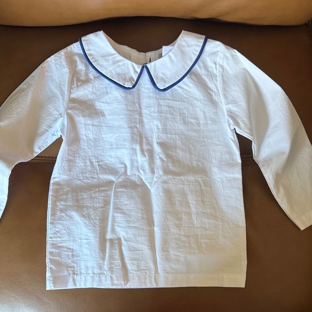 Girls' White Peter Pan Collar Top with Navy Trim